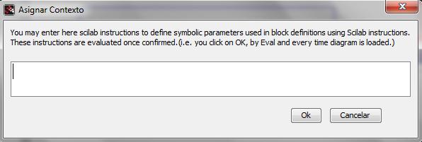 Recuerda: Puedes introducir aquí las instrucciones de Scilab para definir los parámetros simbólicos Xcos utilizados en las definiciones de los bloques o para hacer lo que quieras.