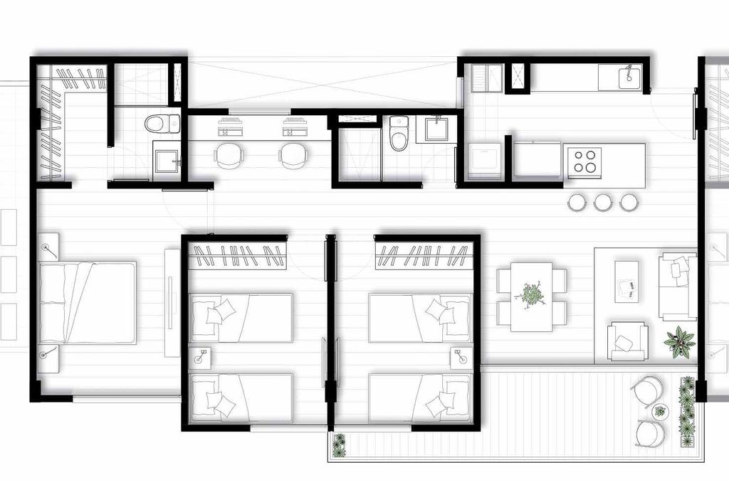 Apartamento Medianero 84.5m 2 Área privada aprox. + terraza 90m 2 Área construida COCINA 2.58x 2.
