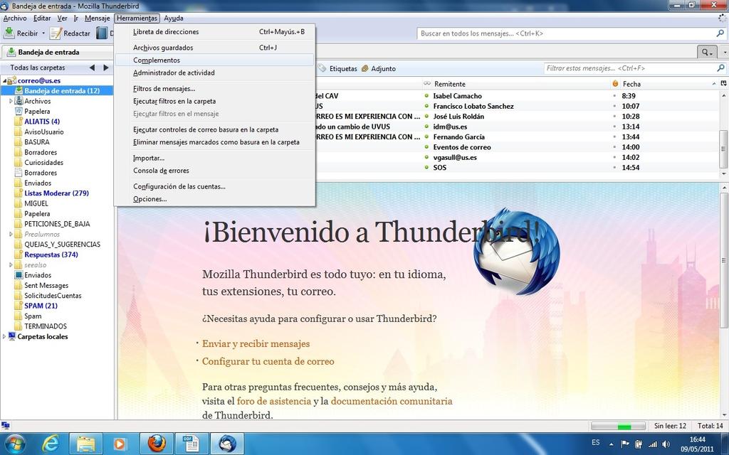 Configuración de Lightning para la gestión del Calendario electrónico de la Universidad de Sevilla Lightning es un plugin o extensión para Mozilla Thunderbird que nos permitirá trabajar con el
