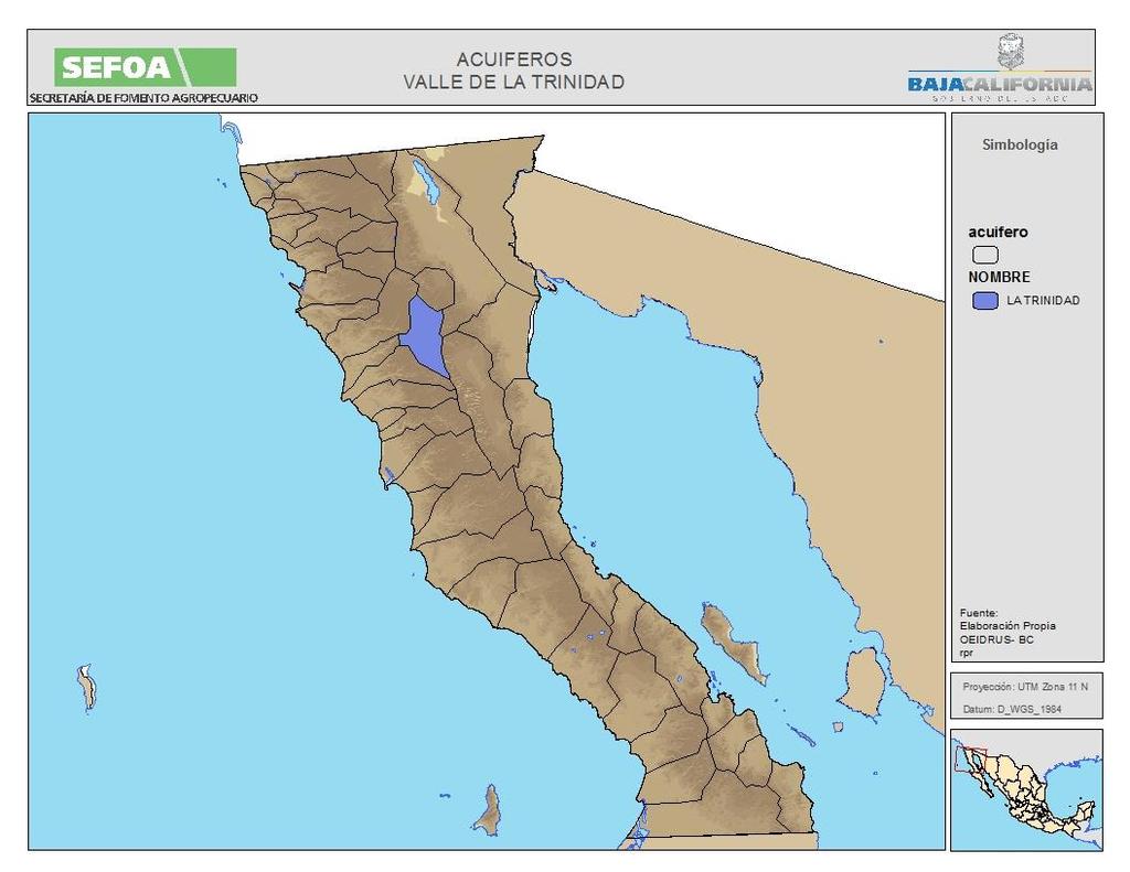 VALLE DE LA TRINIDAD 2015 AGUA La cuenca del Valle de la Trinidad, se localiza en la porción centro del estado de Baja California; pertenece a la Región Hidrológica No.