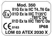 Etiquetado de productos ATEX Todo producto certificado ATEX debe llevar una etiqueta identificativa, informando al usuario del tipo de certificación o certificaciones que posee, el marcado CE con el