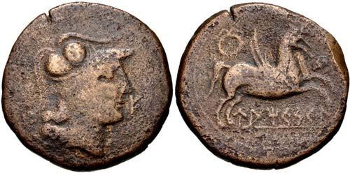 que los bronces ibéricos seguirían en el tiempo a las dracmas emporitanas si estas se acuñaron hasta principios del siglo II a.c. 13, vid infra.