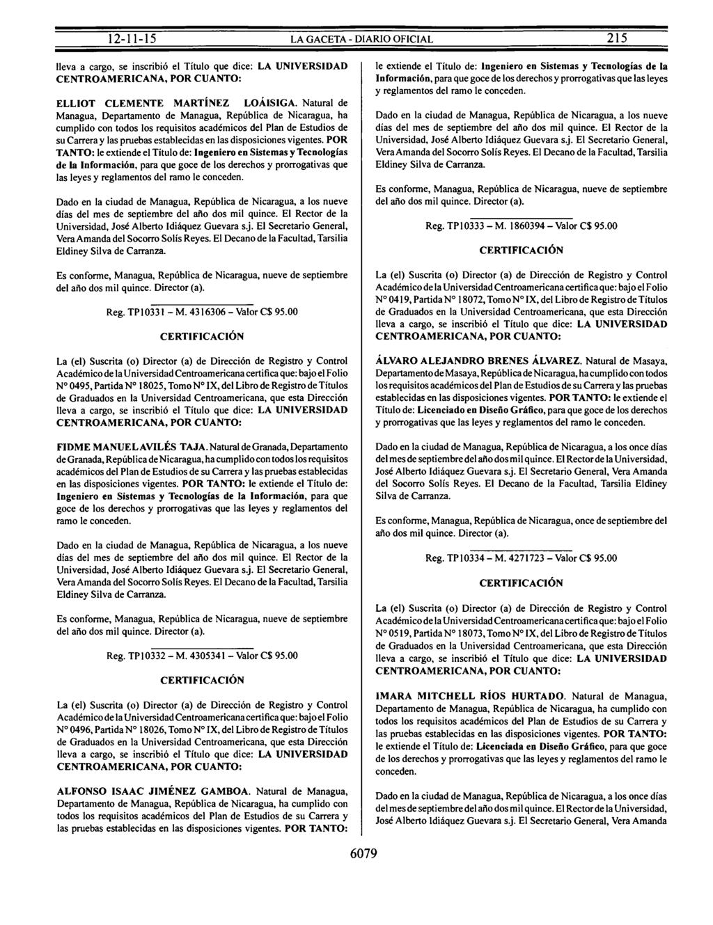 12-11-15 LA GACETA- DIARIO OFICIAL 215 ELLIOT CLEMENTE MARTÍNEZ LOÁISIGA.