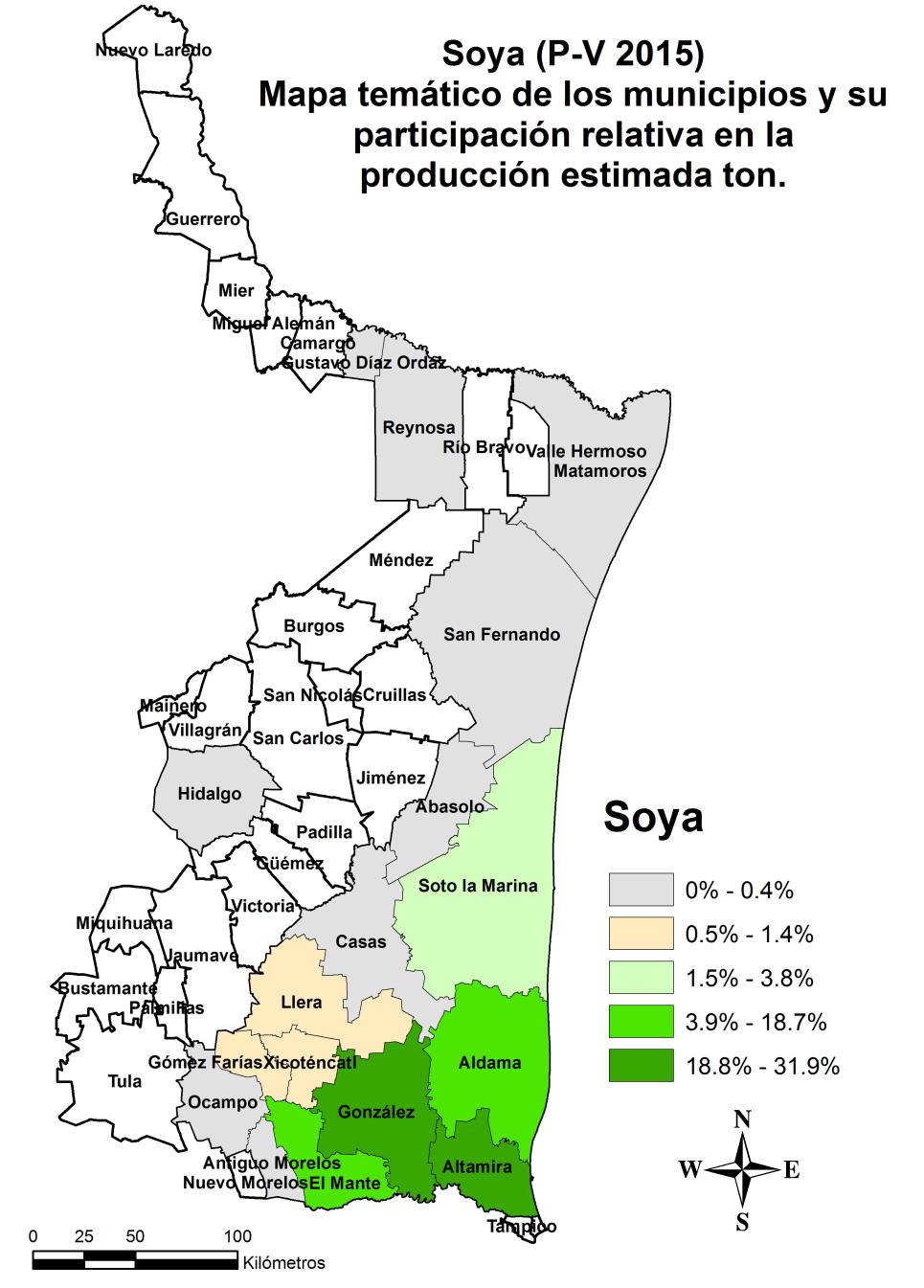 Geografía Mapas Temáticos Producción estimada de Sorgo Grano y Soya ciclo P-V 2015 Sorgo Grano Para el cultivo de sorgo grano, ya inicio la cosecha en este bimestre principalmente en la zona sur que
