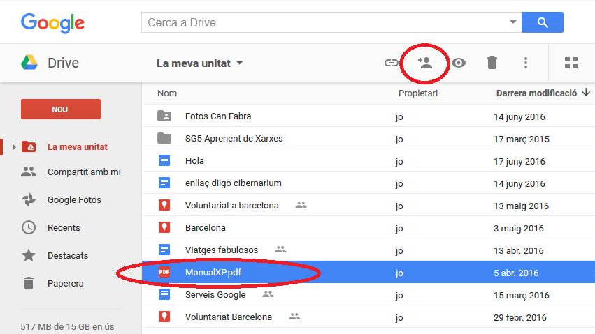 2. Google Drive Compartir fitxers Seleccionem el