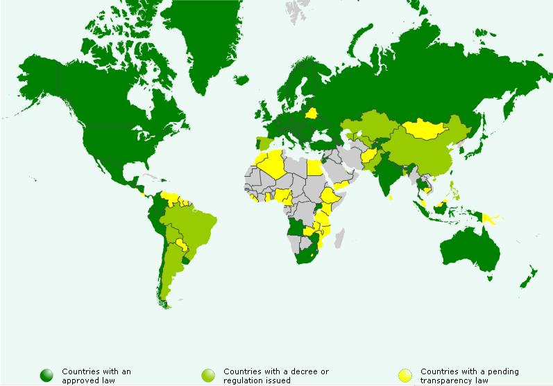 Países con Leyes de acceso a la Información Pública Belice (1994), Brasil (2012), Canadá (1983), Chile (2009), Colombia* (1985), Ecuador (2004), El Salvador (2011), Estados Unidos (1966), Nicaragua