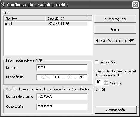 Registro de usuarios de Copy Protect 3 3.1 Descripción del cuadro de diálogo Configuración de administración 4 1 5 6 7 8 3 9 N.
