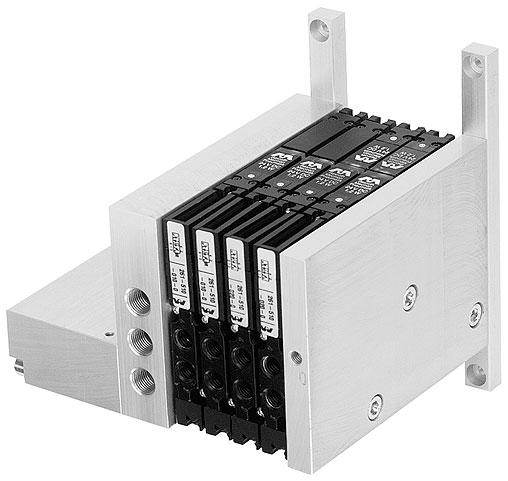 Accesorios, soporte de fijación Batería de válvulas con soportes de fijación, orificios de conexión laterales
