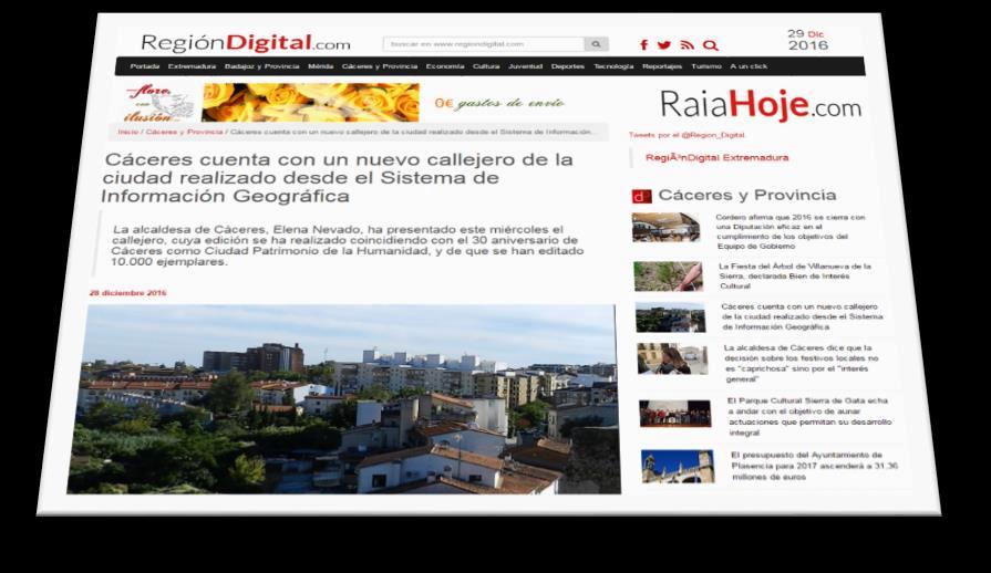 Artículo Región Digital La ciudad de Cáceres cuenta con un nuevo callejero, que se ha realizado a través del Sistema de Información Geográfica (SIG) y que ha contado con la colaboración del Consorcio