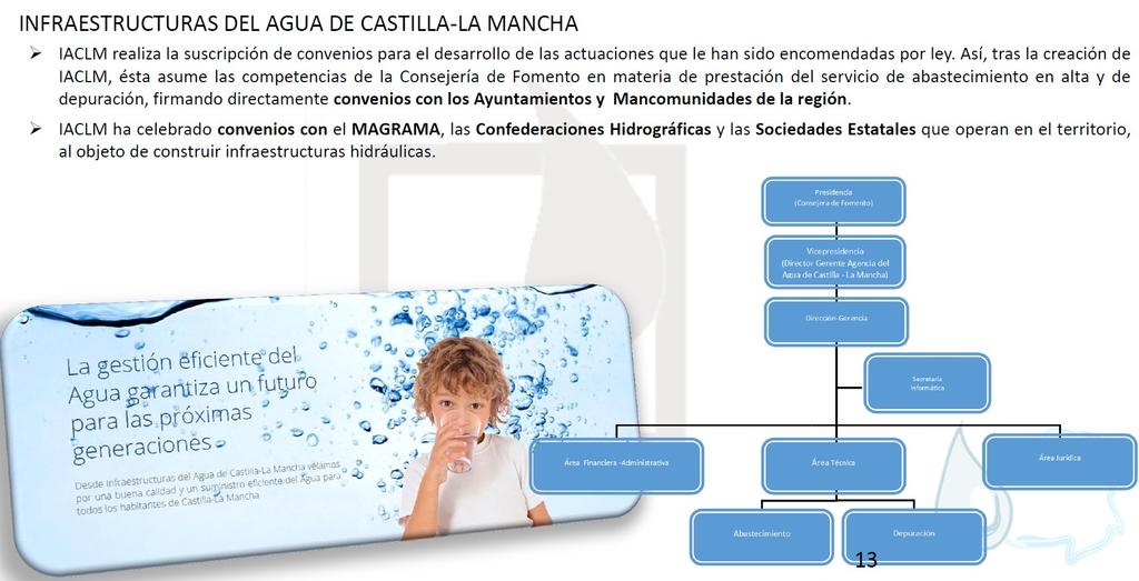 QUÉ ES IACLM? Es una Entidad Pública 100% de la Junta de Comunidades de Castilla-La Mancha, adscrita a al Agencia del Agua de la Consejería de Fomento.