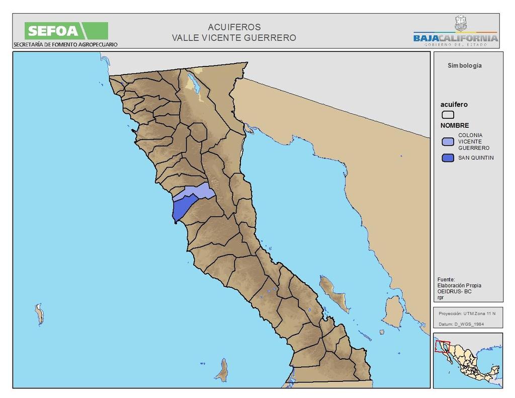 VICENTE GUERRERO 2015 AGUA En el Valle Colonia Vicente Guerrero se inventarió en 1978, un total de 215 aprovechamientos, de los cuales 160 eran obras activas, 98 para uso agrícola, 60 para uso