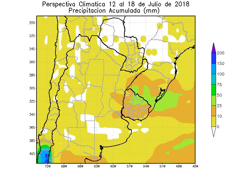 Paralelamente, se producirá el paso de un frente de Pampero con muy poca activad, que sólo provocará precipitaciones significativas sobre la República Oriental del Uruguay y la Cordillera Sur,
