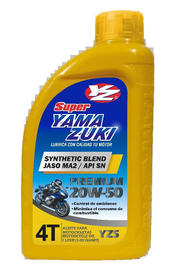 SN / 2 4T SYNTHETIC BLEND El lubricante Super Yamazuki YZ5 20W-50 SYNTHETIC BLEND API SN / JASO MA2 es un producto especializado para motocicletas de cuatro tiempos con sistema integrado: motor /