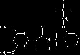 Fórmula Estructural: Trifloxisulfuron sodio: Ametrina: Fórmula Empírica: Trifloxisulfuron sodio: C 14 H 14 F 3 N 5 O 6 S Ametrina: C 9 H 17 N 5 S Peso Molecular: Trifloxisulfuron sodio: 459.
