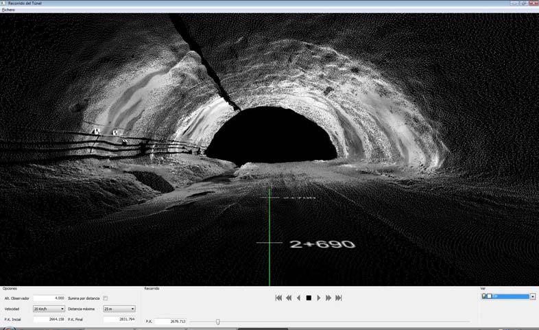 Recorrido por Túnel Otra posibilidad que ofrece la aplicación es la simulación del recorrido por el túnel, situando al usuario dentro de éste a una altura determinada y pudiendo controlar la