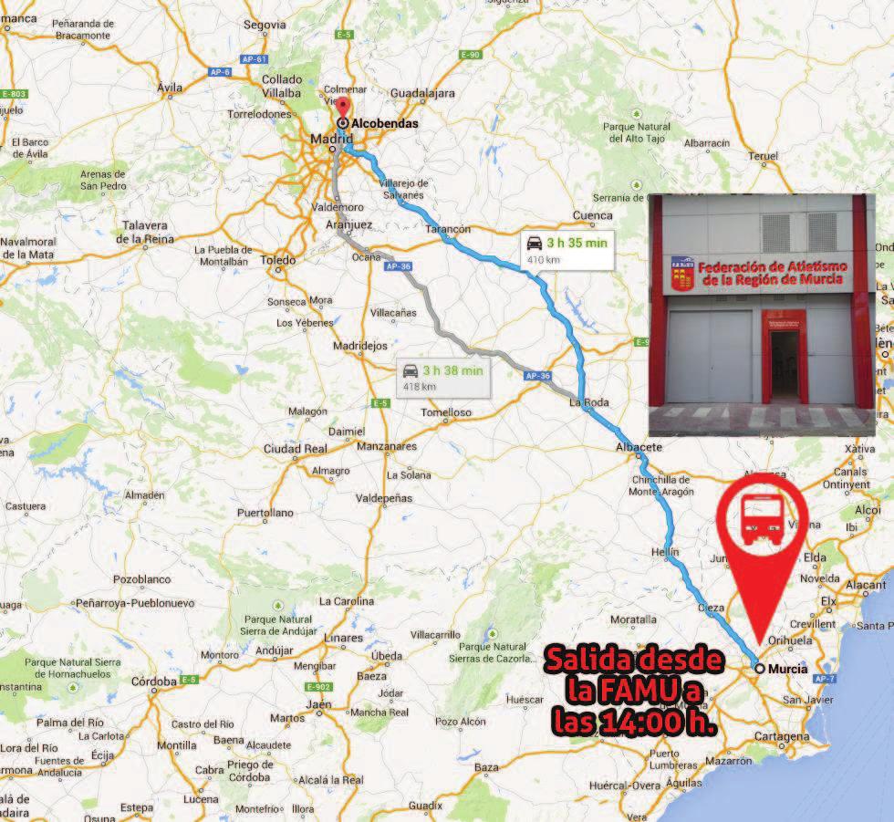 La organiza, con motivo de la celebración del XCVII Campeonato de España de Campo a Través en la localidad madrileña de Alcobendas el próximo domingo 15 de Marzo de 2015, el siguiente plan de viaje: