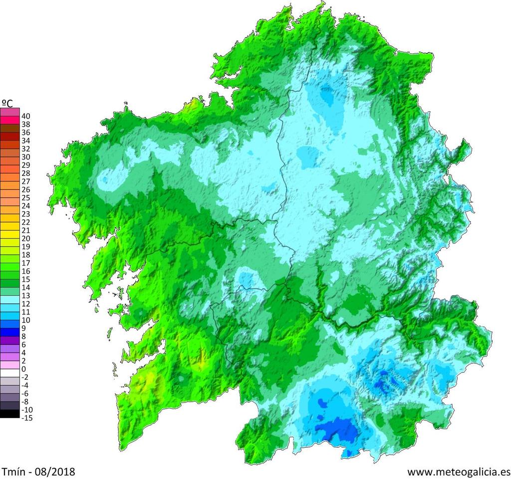 O valor medio das temperaturas máximas no mes de agosto para Galicia, a partir dos valores do mapa, foi de 27.1 ºC.