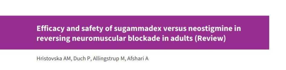 profundidad del bloqueo. - El sugammadex 2 mg/kg es 10,22 minutos (6,6 veces) más rápido para revertir el bloqueo neuromuscular moderado que la neostigmina 0,05 mg/kg.