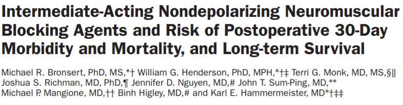 Estudio retrospectivo que evaluó la asociación entre el uso de BNMND con y sin reversión posterior con neostigmina y la morbimortalidad postoperatoria a los 30 días y a largo plazo.