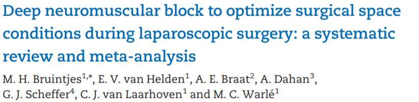 Revisión y metaanálisis sobre la influencia del bloqueo neuromuscular profundo frente al moderado, en términos de mejoría de las condiciones quirúrgicas en cirugía laparoscópica.