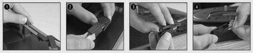 Mantenimiento Para reponer el STYLUS siga las instrucciones de las imágenes. 1) Quite el seguro del brazo. 2) Quite la tapa del cartucho y libere la aguja. 3) Separe suavemente el cartucho del encaje.