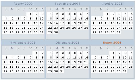 - absysnet 1.1.6 Parametrización de absysnet III-15 Cuando entre al calendario le aparecerá en la ventana el mes en curso y los cinco meses siguientes.
