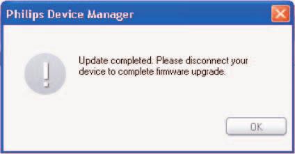Una aplicación de software llamada Philips Device Manager busca actualizaciones de firmware disponibles en Internet.