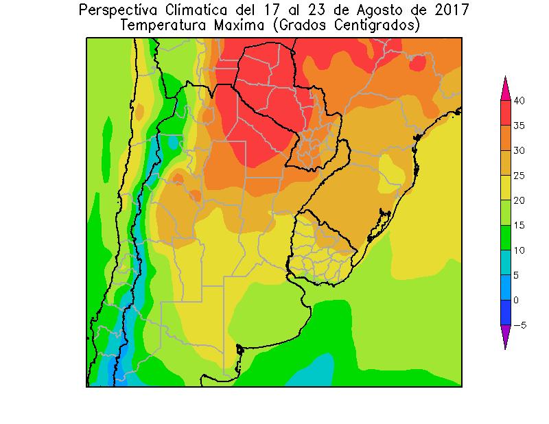 Posteriormente, los vientos rotarán hacia el sector norte, provocando un aumento gradual de la temperatura en la mayor parte del área agrícola: La mayor parte del Paraguay, el este del NOA, el este