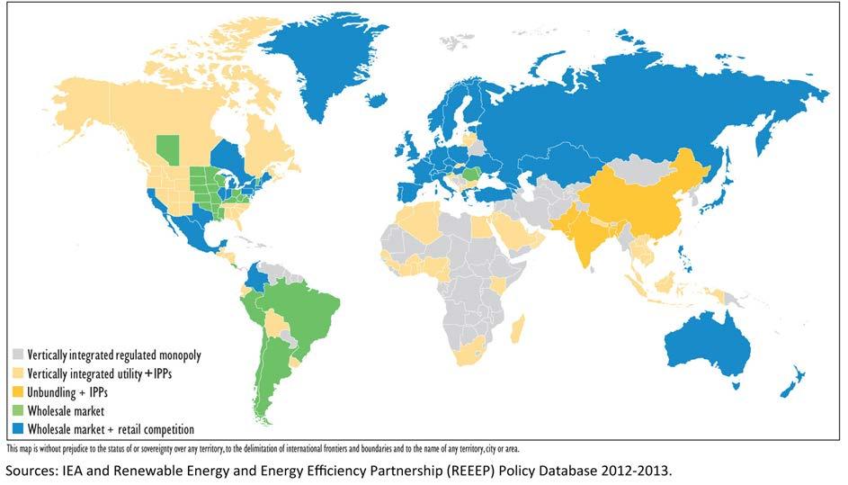 Mapa mundial de mercados eléctricos Con la Reforma Energética México introdujo un mercado mayorista con