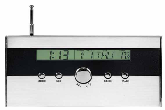 CÓD: T6 FM auto-scan Radio con Estación digital: Reloj-Calendario-Alarma-Termómetro. Tamaño: 16 x 7.5 x 3 cm.