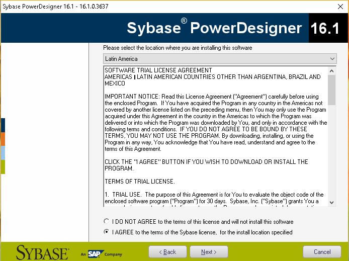 Aceptados los términos de la licencia de Sybase, le