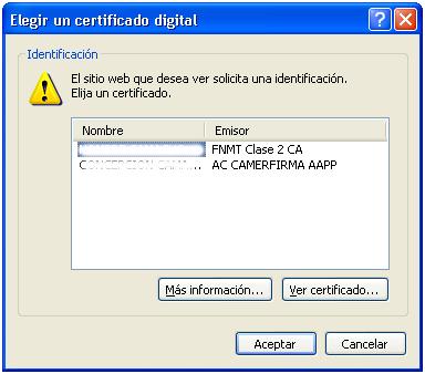 En esta pantalla aparecerán los distintos certificados que estén instalados en el Pc.