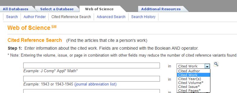 Cerques a Web of Science (2) La pestanya Cited Reference Search permet cercar els articles que citen el treball d un autor Podeu limitar la