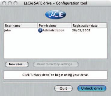 5. Configuración de la unidad LaCie SAFE página 20 5.4. Registro de usuarios adicionales Fig. 5.4.1 Añadir un nuevo usuario en Windows Fig. 5.4.2 Añadir un nuevo usuario en Mac 1.