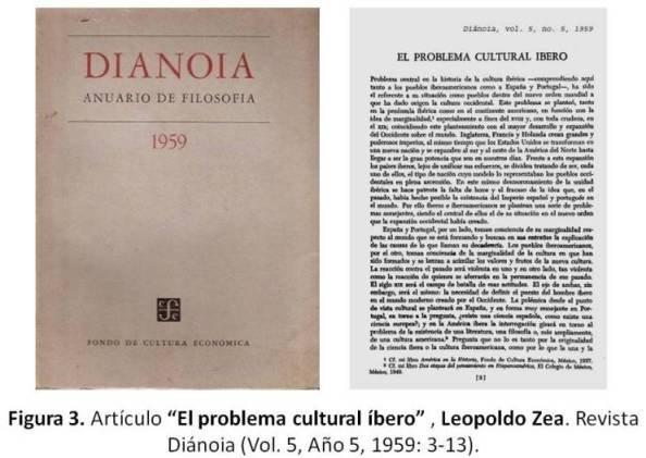 En el año 1959, Leopoldo Zea, en la revista mexicana Diánoia (ISSN 1870-4913), volumen 5, año 5, p. 3-13, publicó el artículo El problema cultural íbero (Figura 3, Anexo 3). http://dianoia.