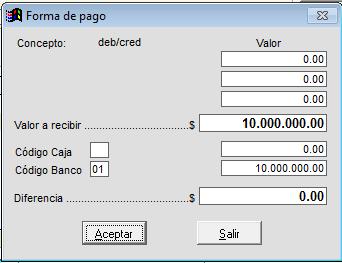 El sistema abre la ventana para ingresar la forma de Pago: Como es un pago mediante Transferencia Bancaria por BANCOLOMBIA, se procede a buscar el código de Bancolombia. Clic en el campo Código Banco.