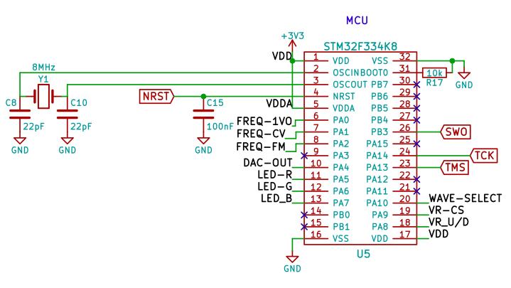 Diseño e implementación de un sintetizador de audio modular basado en síntesis substractiva Microcontrolador VCO Circuito realizado para el microcontrolador, el corazón del módulo, recibe todas las