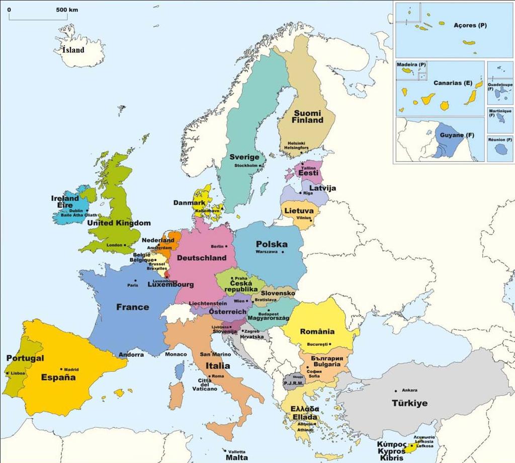 UNIÓN EUROPEA 504 millones de habitantes en 28 países Países candidatos: *Repúblika Makedónija/ Република Македонија *Ísland