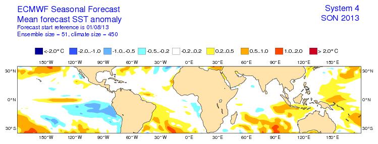 el trimestre agosto-septiembre-octubre la TSM en la región de Coquimbo mantenga la anomalíanegativa de aproximadamente -0.
