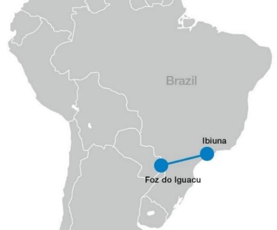El enlace consiste en dos líneas bipolares para transmisión HVDC desde la central hidroeléctrica de Itaipú a una frecuencia de 50 Hz, hasta la red de Sao Paulo de 60 Hz; la figura 9 muestra el mapa