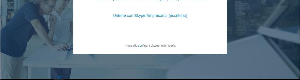 web que le llevará a un sitio de Skype empresarial como la siguiente imagen.