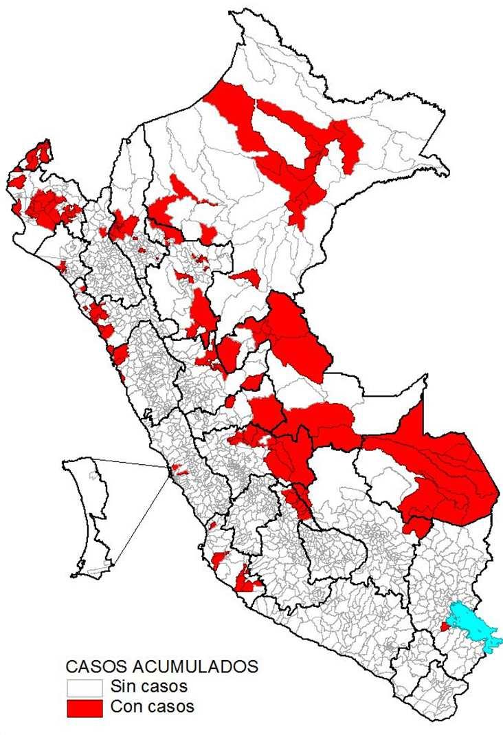 Número de casos de dengue por distrito.