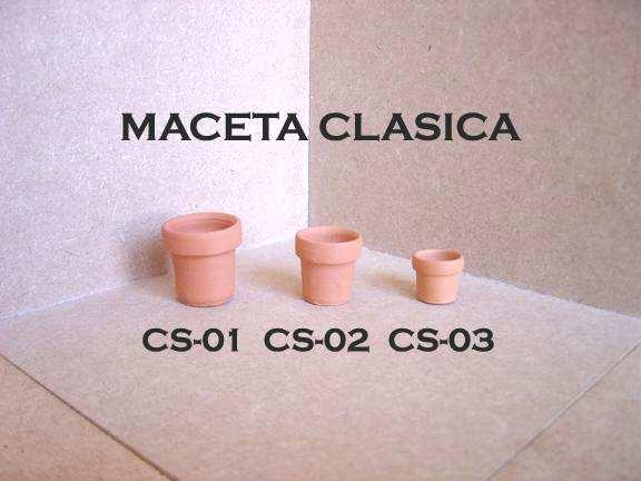 MIBAKO. MINIATURAS DE BARRO COCIDO MACETA CLASICA Maceta Clásica hecha a mano de 3 tamaños de 2 5, 2 y 1 5 cm. de alto. Los únicos del mercado con el agujero en la base. Se venden por unidades.