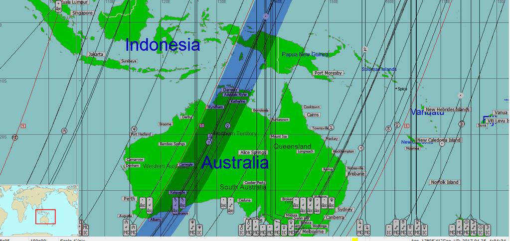 DETALLE DEL MAPA EN AUSTRALIA Por el centro de la sombra azul pasan