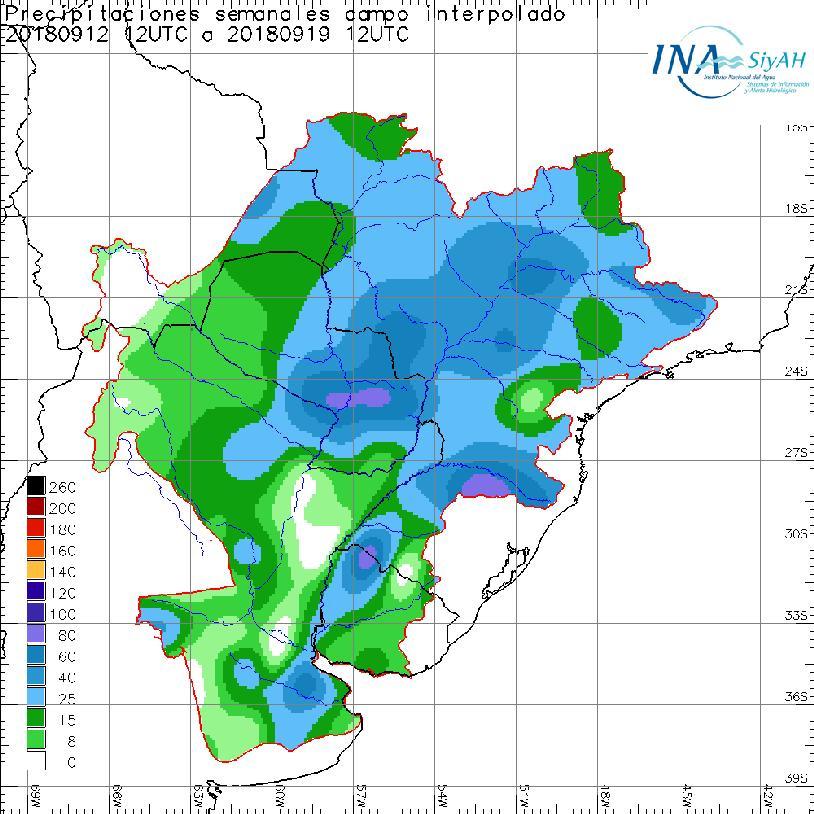 Para el día miércoles se pronostican lluvias y tormentas aisladas en el Litoral y cuencas de los ríos Uruguay, Iguazú, Paraguay y Paraná en territorio brasileño; con