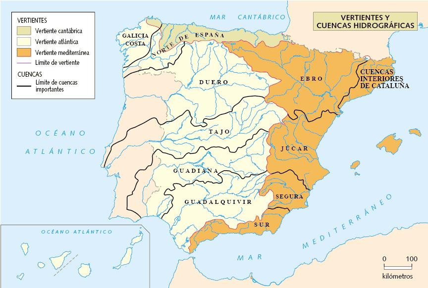 PRÁCTICA 26 - MAPA DE CUENCAS HIDROGRÁFICAS A continuación, se presenta un mapa de las vertientes y cuencas hidrográficas de España.