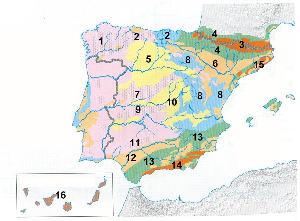 PRACTICA 2- UNIDADES MORFOESTRUCTURALES El mapa representa las unidades morfoestructurales de España.