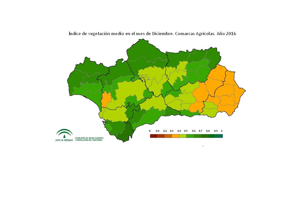 Si analizamos la situación del estado de la vegetación espacialmente, observamos que todas las provincias exceptuando Almería y Granada, tienen una desviación positiva, que oscila en torno a la media