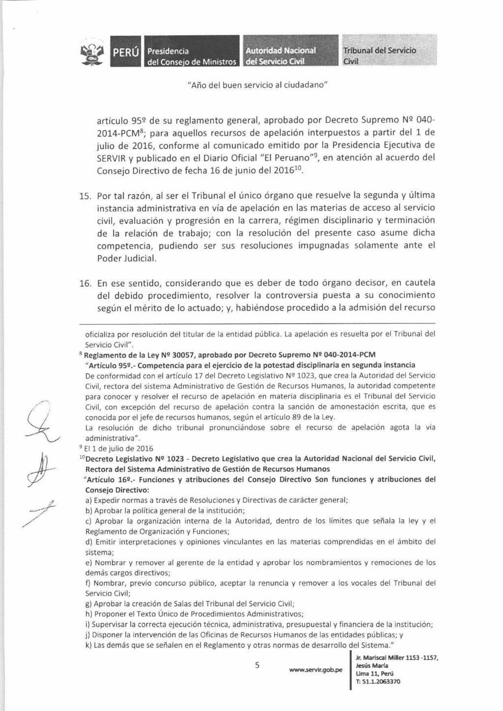 del ConseJO de Ministros Autorfdad Nacional del Servido Civil Tribunif del 'Servid<>.,.