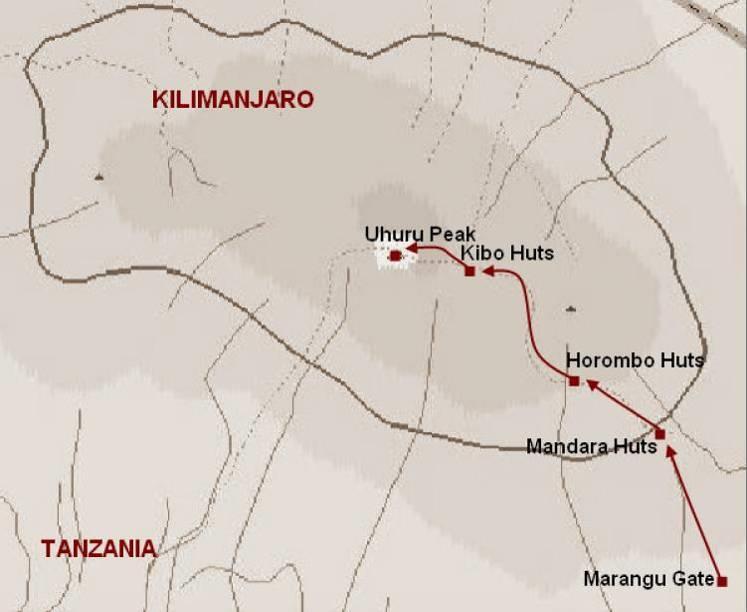 Traslado a Arusha o Moshi - Hotel 2 Arusha Moshi - Marangu Gate (1.980m) - Mandara Hut (2.700m) D / A / C Refugio 3 Mandara Hut (2.700m) - Horombo Hut (3.720m) D / A / C Refugio 4 Horombo Hut (3.